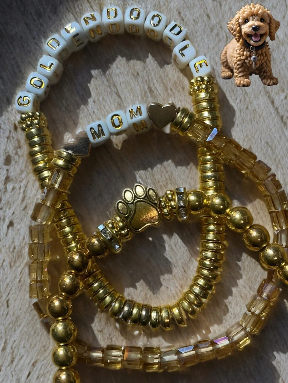 3 piece Goldendoodle Mom Beaded Bracelet Set